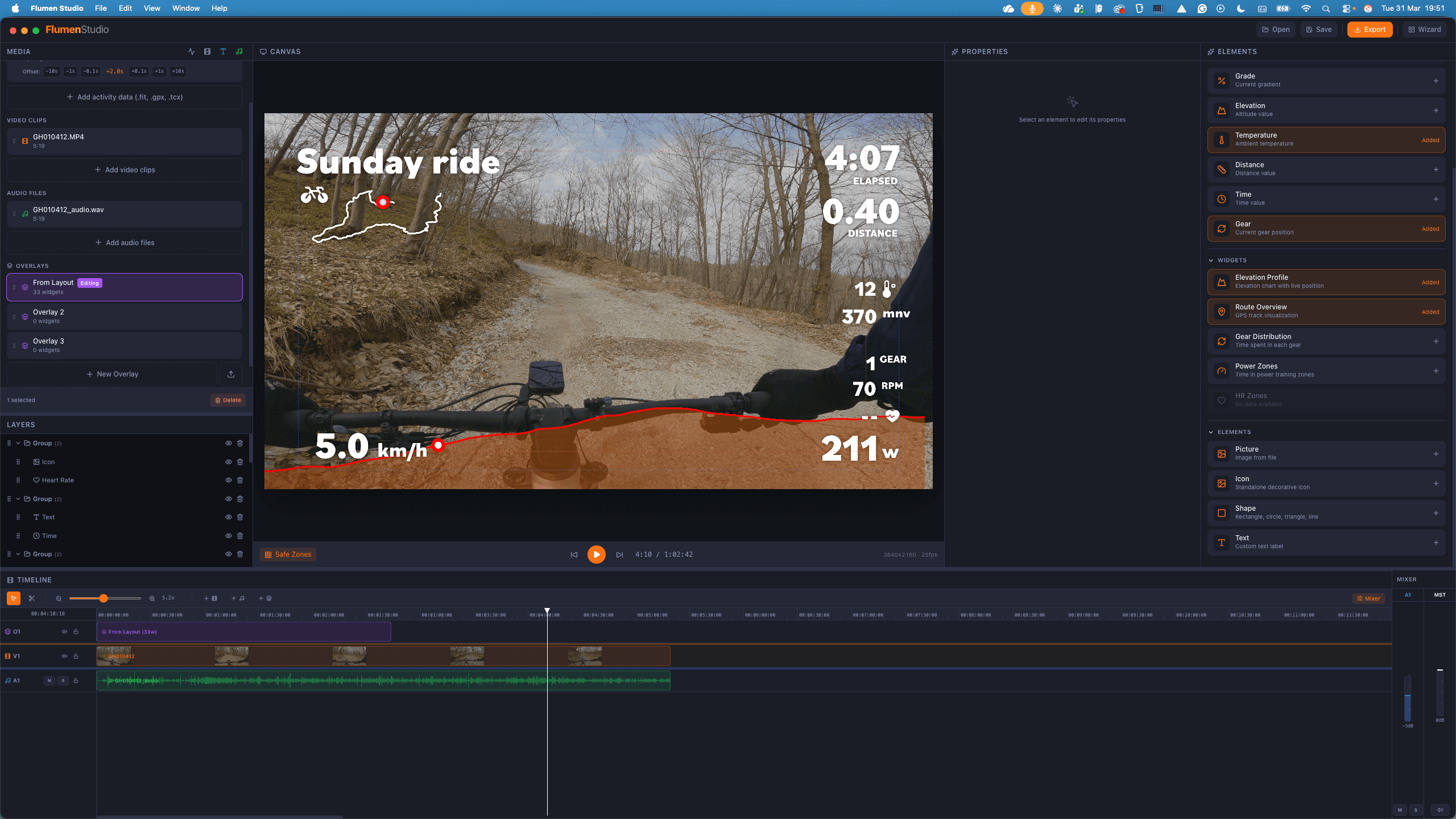 Flumen Studio - sports video overlay editor with live data, timeline, and canvas